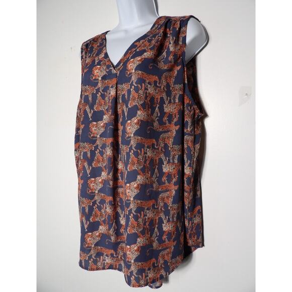 Evri 2X Cheetah Top Blouse Sleeveless Leopard FLowy Career Casual Big Cat - Picture 2 of 11